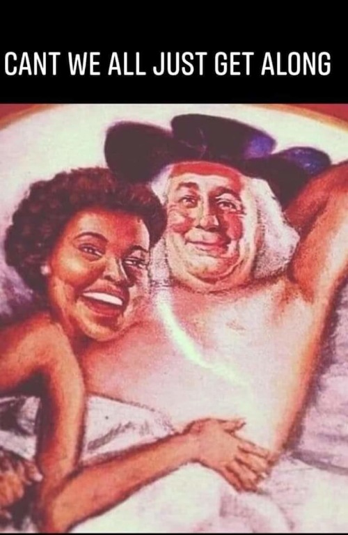Can't we all just get along? | image tagged in aunt jemima,quaker oats guy,quaker oats,no racism | made w/ Imgflip meme maker