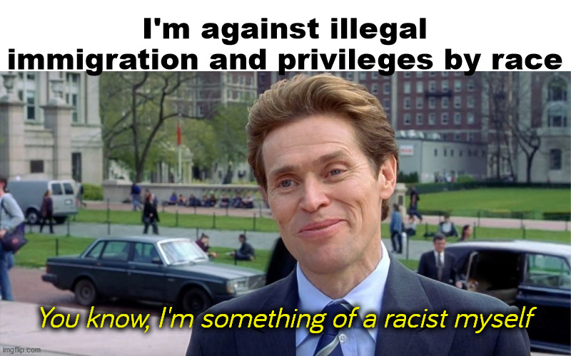 Common sense is bad. What makes madness a mandatory rule. | I'm against illegal immigration and privileges by race; You know, I'm something of a racist myself | image tagged in you know i'm something of a scientist myself,memes,politics | made w/ Imgflip meme maker