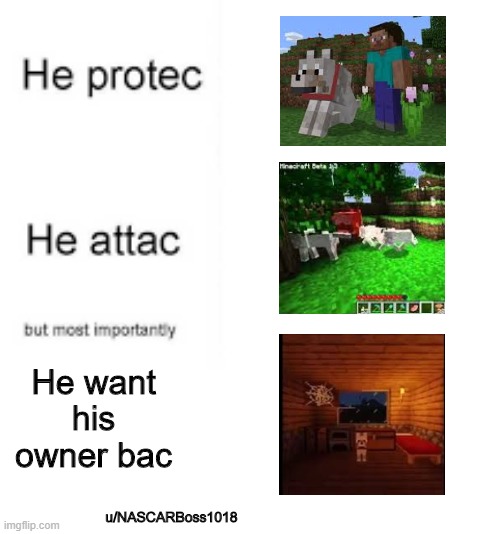 My dog died of a seizure this morning, so I made this | He want his owner bac; u/NASCARBoss1018 | image tagged in memes,rip,dog,minecraft | made w/ Imgflip meme maker