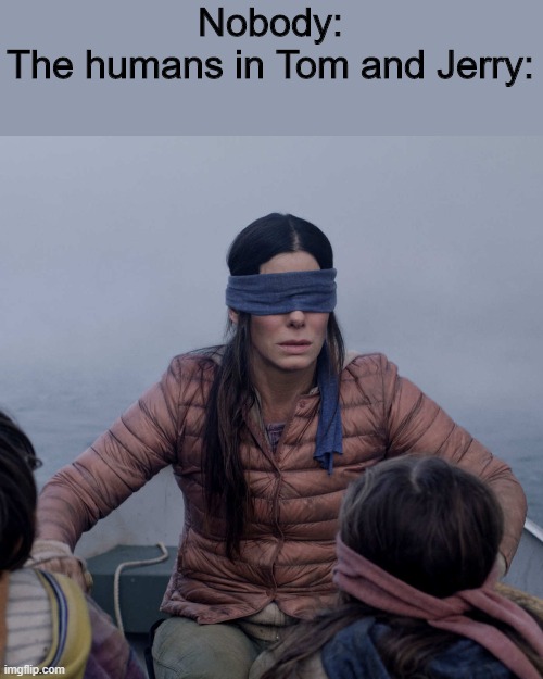 They are literally blind | Nobody:
The humans in Tom and Jerry: | image tagged in memes,bird box | made w/ Imgflip meme maker