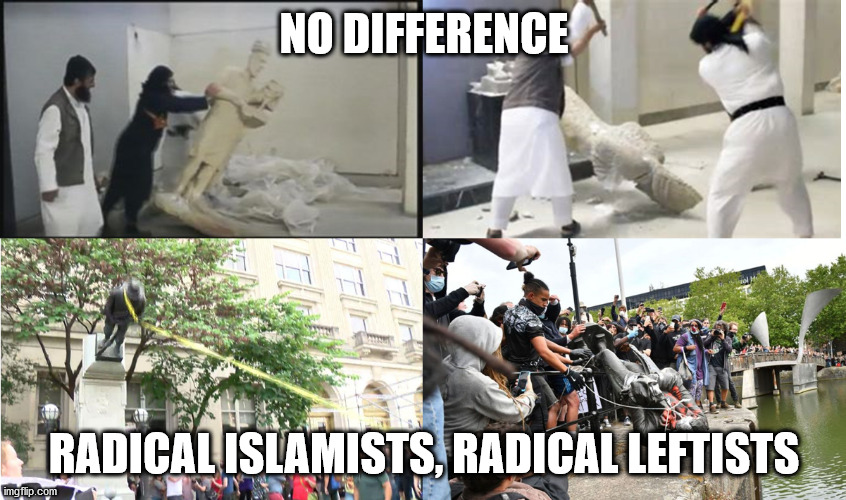 There is no differenc between radical Islamists and radical leftists. Both are violent. | NO DIFFERENCE; RADICAL ISLAMISTS, RADICAL LEFTISTS | image tagged in liberals,radical left,violent left,radical islamists | made w/ Imgflip meme maker