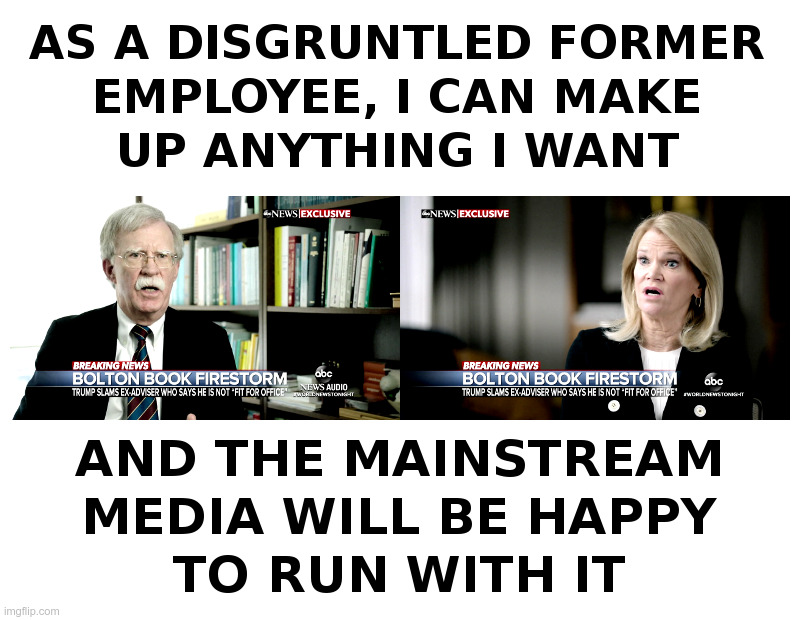John Bolton: A Disgruntled Former Employee, Now With A Book To Sell | image tagged in john bolton,mainstream media,disgruntled,employees,trump | made w/ Imgflip meme maker