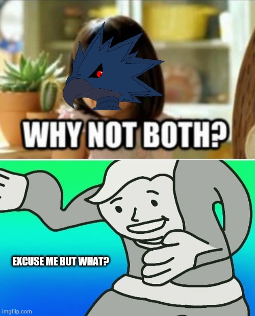 EXCUSE ME BUT WHAT? | image tagged in why not both,fallout boy excuse me wyf | made w/ Imgflip meme maker