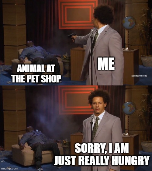 Who Killed Hannibal Meme | ME ANIMAL AT THE PET SHOP SORRY, I AM JUST REALLY HUNGRY | image tagged in memes,who killed hannibal | made w/ Imgflip meme maker