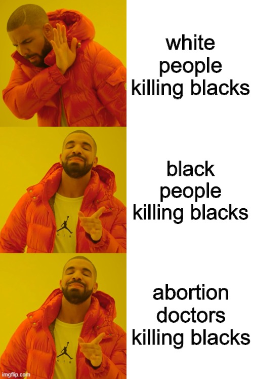white people killing blacks black people killing blacks abortion doctors killing blacks | image tagged in memes,drake hotline bling | made w/ Imgflip meme maker