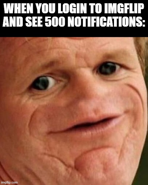 lol | WHEN YOU LOGIN TO IMGFLIP AND SEE 500 NOTIFICATIONS: | image tagged in sosig,memes,notifications | made w/ Imgflip meme maker