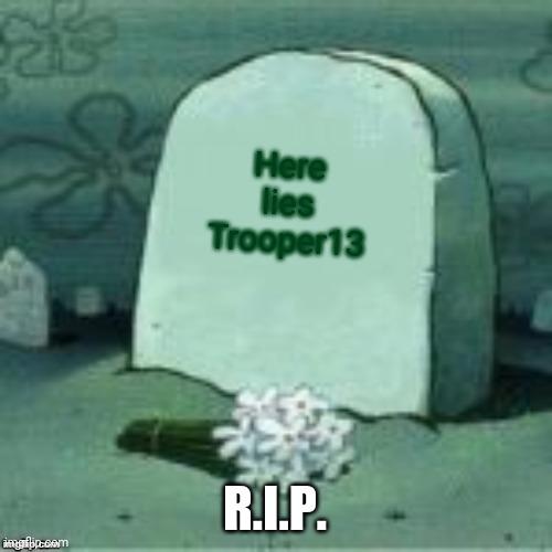 Here Lies X | Here lies Trooper13; R.I.P. | image tagged in here lies x | made w/ Imgflip meme maker
