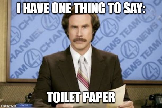 Ron Burgundy | I HAVE ONE THING TO SAY:; TOILET PAPER | image tagged in memes,ron burgundy | made w/ Imgflip meme maker