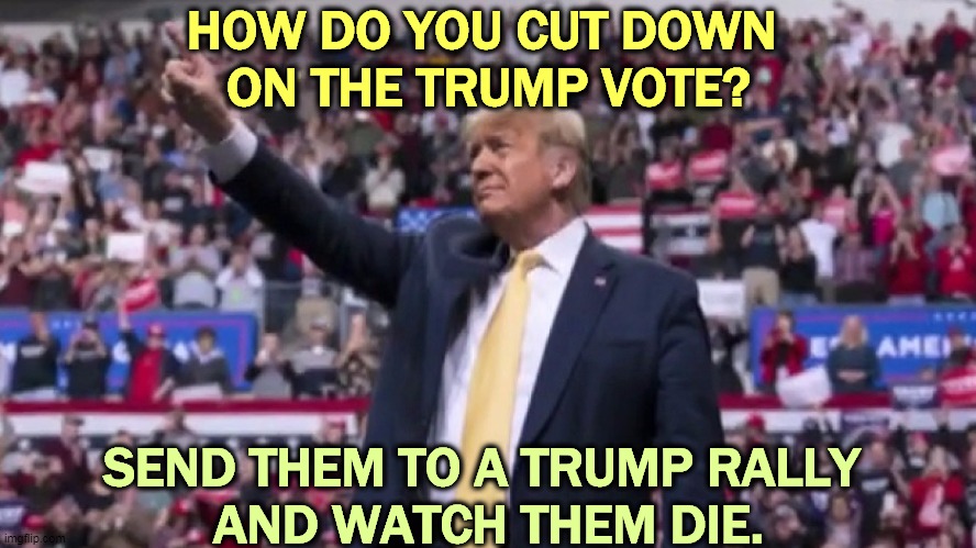 Trumptards, DIE! Old Man Trump doesn't care. He needs the high. Coronapalooza! God hates the stupid. | HOW DO YOU CUT DOWN 
ON THE TRUMP VOTE? SEND THEM TO A TRUMP RALLY 
AND WATCH THEM DIE. | image tagged in trump,selfish,high,trump rally,murder,ambulance | made w/ Imgflip meme maker