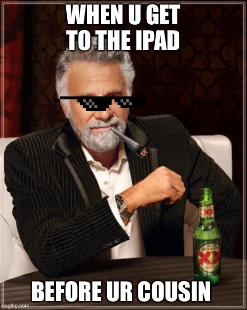 The Most Interesting Man In The World Meme | WHEN U GET TO THE IPAD; BEFORE UR COUSIN | image tagged in memes,the most interesting man in the world | made w/ Imgflip meme maker