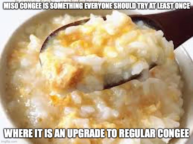 Miso Congee | MISO CONGEE IS SOMETHING EVERYONE SHOULD TRY AT LEAST ONCE; WHERE IT IS AN UPGRADE TO REGULAR CONGEE | image tagged in congee,memes,food | made w/ Imgflip meme maker