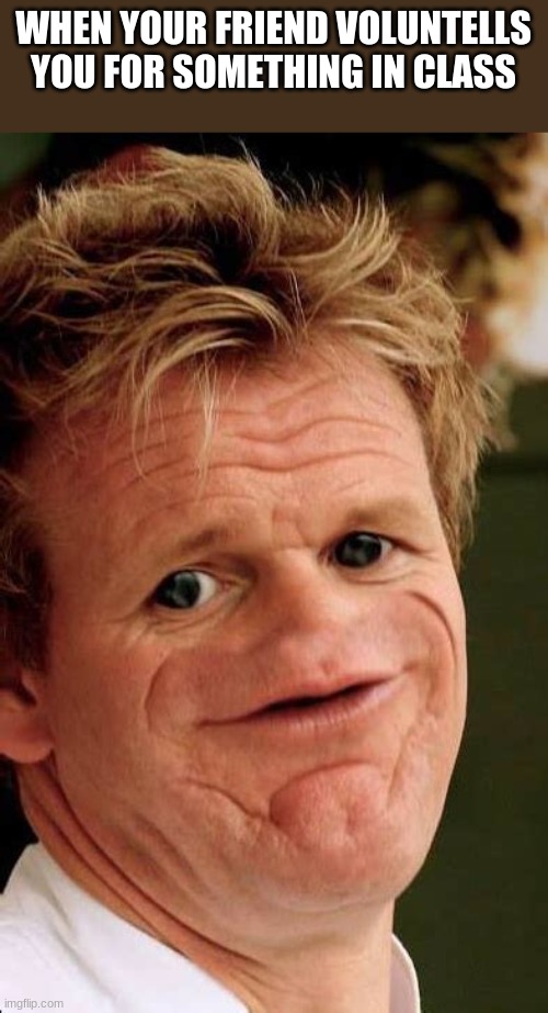 so sad | WHEN YOUR FRIEND VOLUNTELLS YOU FOR SOMETHING IN CLASS | image tagged in gordon ramsay sosig | made w/ Imgflip meme maker