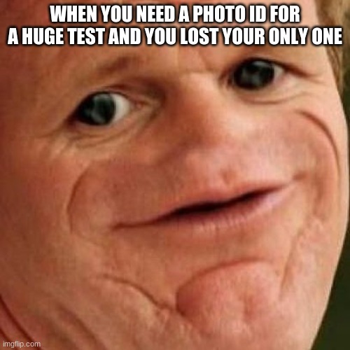 AND IT'S TOMORROW | WHEN YOU NEED A PHOTO ID FOR A HUGE TEST AND YOU LOST YOUR ONLY ONE | image tagged in sosig | made w/ Imgflip meme maker