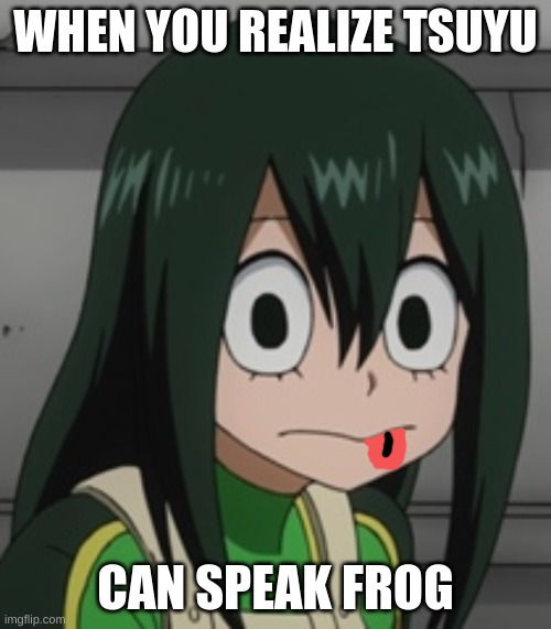 BNHA - Tsuyu “Froppy” Asui | WHEN YOU REALIZE TSUYU; CAN SPEAK FROG | image tagged in bnha - tsuyu froppy asui | made w/ Imgflip meme maker