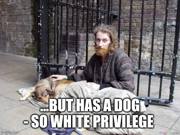 hobo | ...BUT HAS A DOG - SO WHITE PRIVILEGE | image tagged in hobo | made w/ Imgflip meme maker