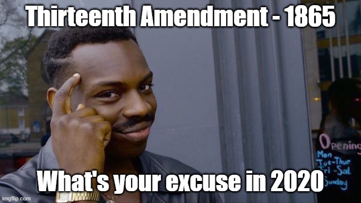 Thirteenth Amendment | Thirteenth Amendment - 1865; What's your excuse in 2020 | image tagged in memes,roll safe think about it | made w/ Imgflip meme maker