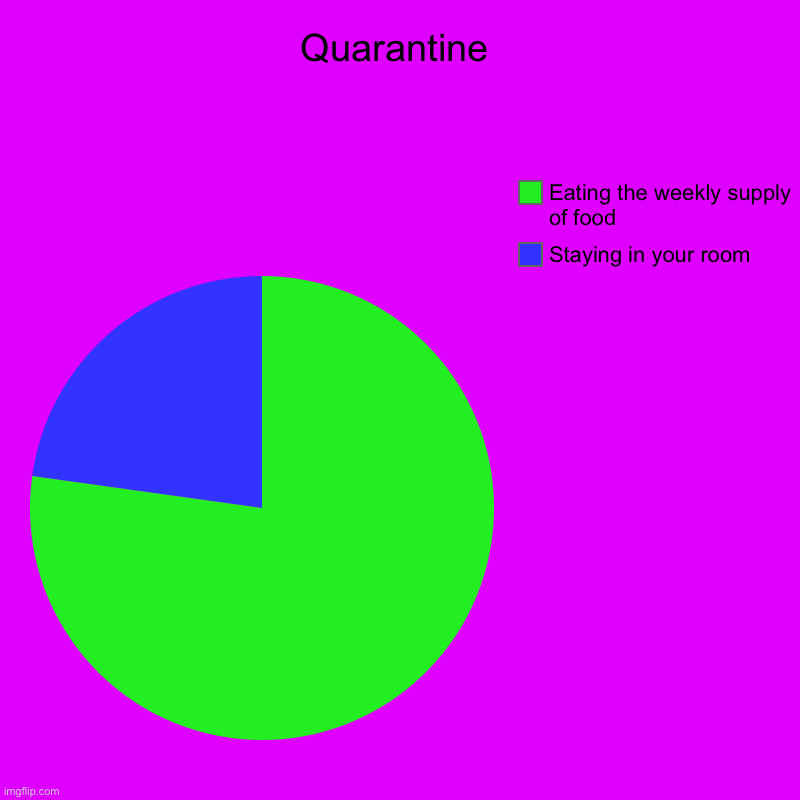 Quarantine | Staying in your room, Eating the weekly supply of food | image tagged in charts,pie charts | made w/ Imgflip chart maker