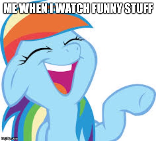 Rainbow Dash laughing | ME WHEN I WATCH FUNNY STUFF | image tagged in rainbow dash laughing | made w/ Imgflip meme maker