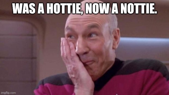 Picard giggle | WAS A HOTTIE, NOW A NOTTIE. | image tagged in picard giggle | made w/ Imgflip meme maker