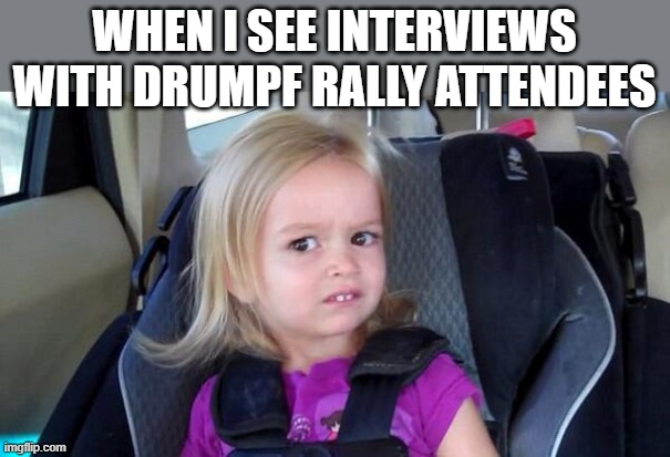 The words that come out of some peoples mouths and crazy beliefs they hold. wowza | WHEN I SEE INTERVIEWS WITH DRUMPF RALLY ATTENDEES | image tagged in wtf girl,donald trump is an idiot,maga,politics,coronavirus | made w/ Imgflip meme maker