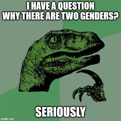Philosoraptor Meme | I HAVE A QUESTION WHY THERE ARE TWO GENDERS? SERIOUSLY | image tagged in memes,philosoraptor | made w/ Imgflip meme maker