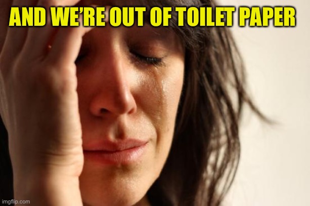 First World Problems Meme | AND WE’RE OUT OF TOILET PAPER | image tagged in memes,first world problems | made w/ Imgflip meme maker