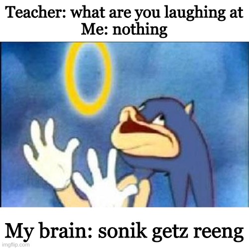 dont do crack | Teacher: what are you laughing at
Me: nothing; My brain: sonik getz reeng | image tagged in sonic derp | made w/ Imgflip meme maker