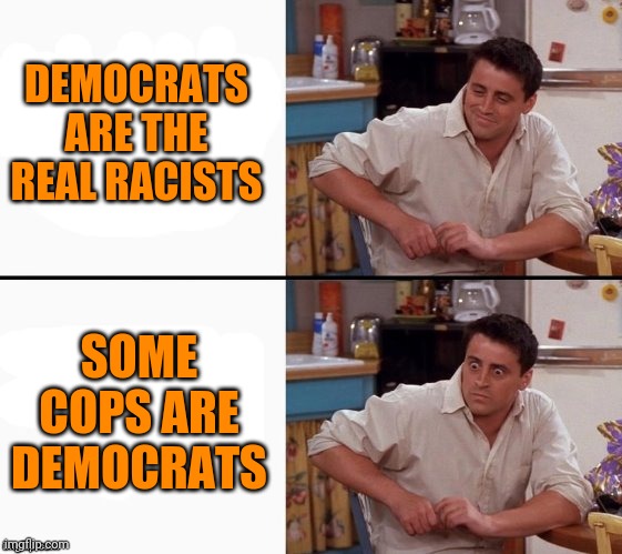 "Comprehending" MAGA | DEMOCRATS ARE THE REAL RACISTS; SOME COPS ARE DEMOCRATS | image tagged in comprehending joey | made w/ Imgflip meme maker