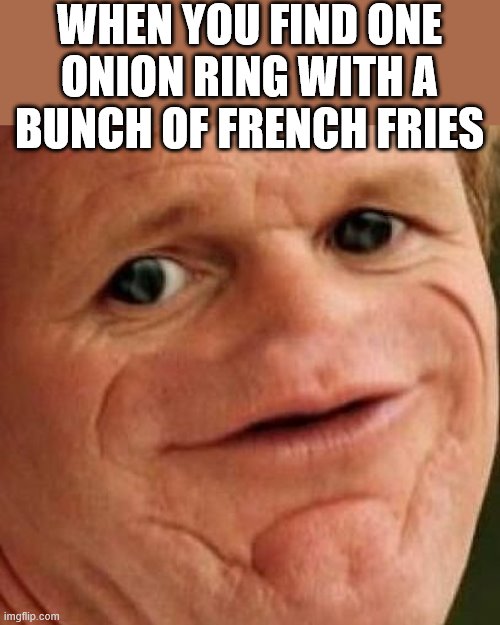 SOSIG | WHEN YOU FIND ONE ONION RING WITH A BUNCH OF FRENCH FRIES | image tagged in sosig | made w/ Imgflip meme maker