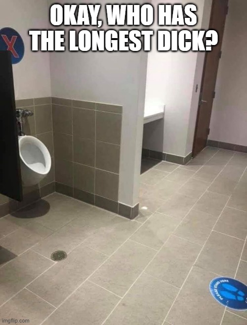 Stay safe dicks | OKAY, WHO HAS THE LONGEST DICK? | image tagged in social distancing | made w/ Imgflip meme maker