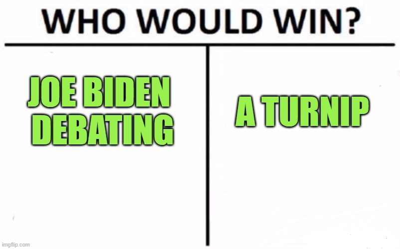 Who Would Win? Meme | JOE BIDEN 
DEBATING A TURNIP | image tagged in memes,who would win | made w/ Imgflip meme maker
