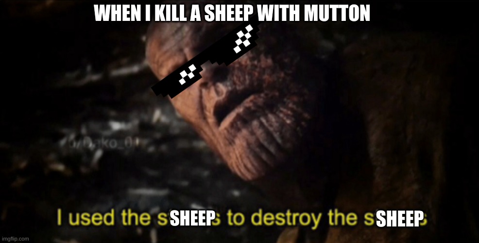 I used the stones to destroy the stones | WHEN I KILL A SHEEP WITH MUTTON; SHEEP; SHEEP | image tagged in i used the stones to destroy the stones | made w/ Imgflip meme maker