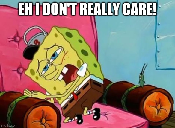 Lazy Spongebob | EH I DON'T REALLY CARE! | image tagged in lazy spongebob | made w/ Imgflip meme maker