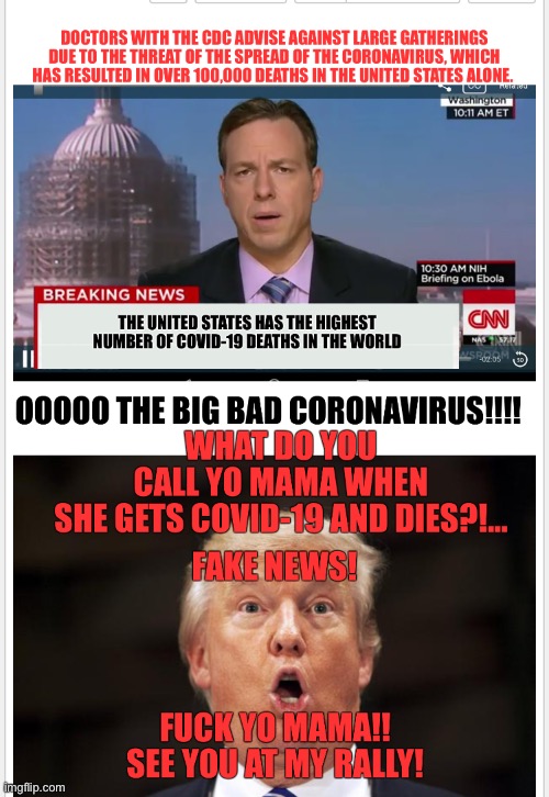 Trump blows | image tagged in covid19,donald trump the clown,donald trump is an idiot,oh god why,yo mama joke,cnn very fake news | made w/ Imgflip meme maker