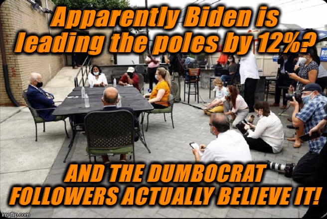 Biden has HUGE lead coming in to November! Hahahahaha! | Apparently Biden is leading the poles by 12%? AND THE DUMBOCRAT FOLLOWERS ACTUALLY BELIEVE IT! | image tagged in biden has huge lead coming in to november hahahahaha | made w/ Imgflip meme maker