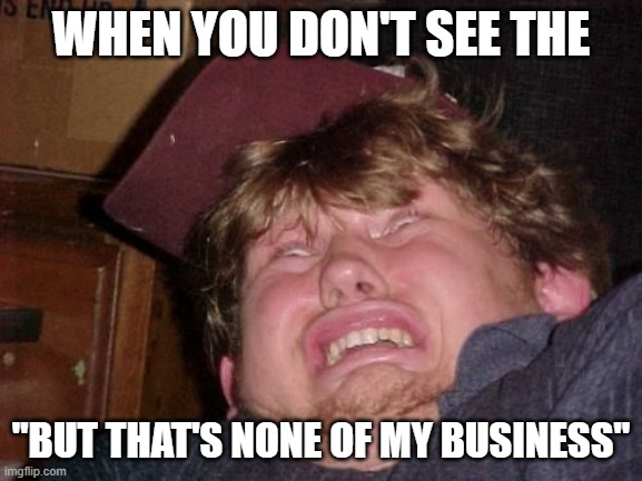 WTF Meme | WHEN YOU DON'T SEE THE "BUT THAT'S NONE OF MY BUSINESS" | image tagged in memes,wtf | made w/ Imgflip meme maker