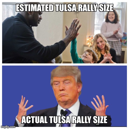 Tulsa Rally Size | image tagged in trump hands meme,tulsa rally,trump crowd size,tulsa rally size | made w/ Imgflip meme maker