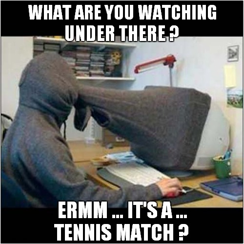 The Sounds Of Grunting And Screaming | WHAT ARE YOU WATCHING; UNDER THERE ? ERMM ... IT'S A …; TENNIS MATCH ? | image tagged in fun,misconception,tennis | made w/ Imgflip meme maker
