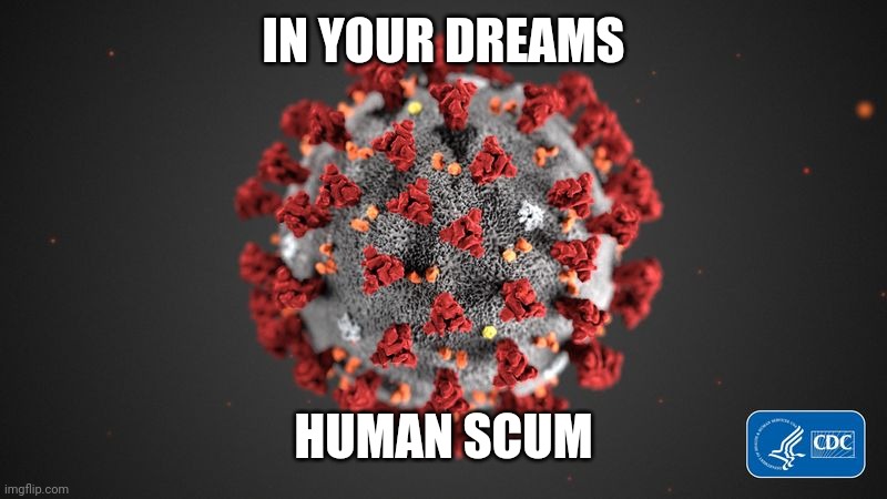 Covid 19 | IN YOUR DREAMS HUMAN SCUM | image tagged in covid 19 | made w/ Imgflip meme maker
