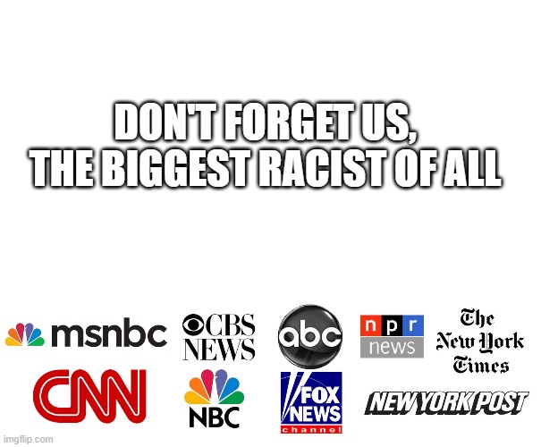 MSM | DON'T FORGET US, THE BIGGEST RACIST OF ALL | image tagged in msm | made w/ Imgflip meme maker