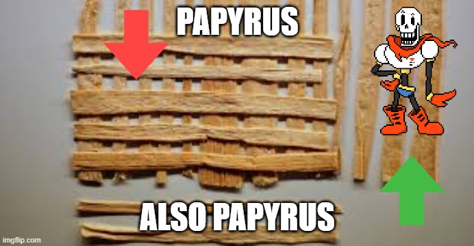 Because papyrus is a plant? | PAPYRUS; ALSO PAPYRUS | image tagged in memes,undertale papyrus | made w/ Imgflip meme maker