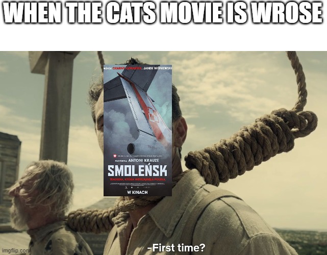 Smolensk movie is wrost movie in 2016, then the cats movie is wrost in 2019 | WHEN THE CATS MOVIE IS WROSE | image tagged in first time,smolensk,cats movie,wrose,movie,meme | made w/ Imgflip meme maker