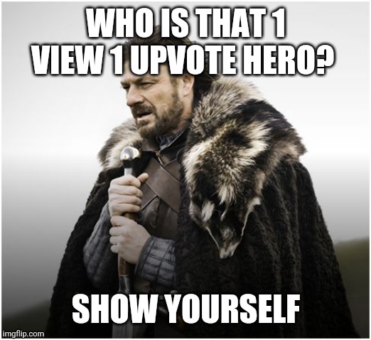 embrace yourself | WHO IS THAT 1 VIEW 1 UPVOTE HERO? SHOW YOURSELF | image tagged in embrace yourself | made w/ Imgflip meme maker