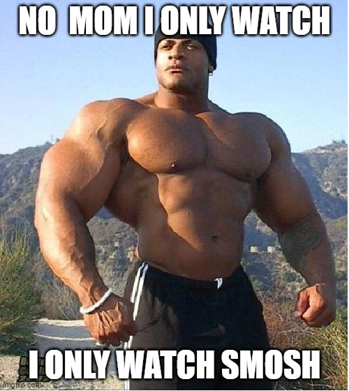 buff guy |  NO  MOM I ONLY WATCH; I ONLY WATCH SMOSH | image tagged in buff guy | made w/ Imgflip meme maker