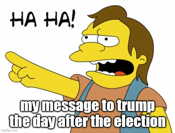 nov | my message to trump the day after the election | image tagged in ha ha | made w/ Imgflip meme maker