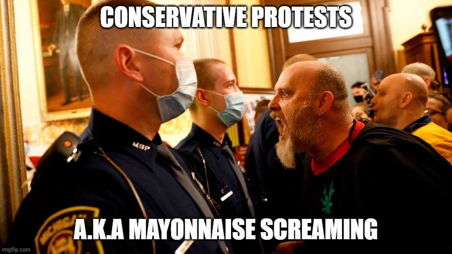 CONSERVATIVE PROTESTS; A.K.A MAYONNAISE SCREAMING | made w/ Imgflip meme maker