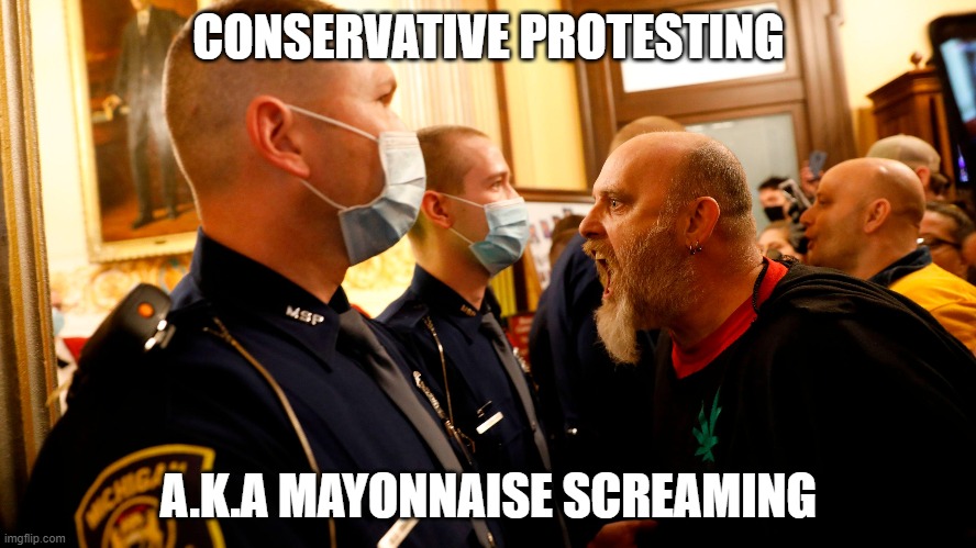 CONSERVATIVE PROTESTING; A.K.A MAYONNAISE SCREAMING | made w/ Imgflip meme maker