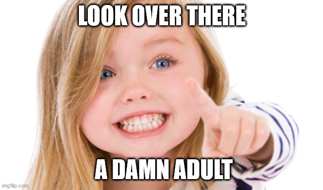 Pointing girl | LOOK OVER THERE A DAMN ADULT | image tagged in pointing girl | made w/ Imgflip meme maker