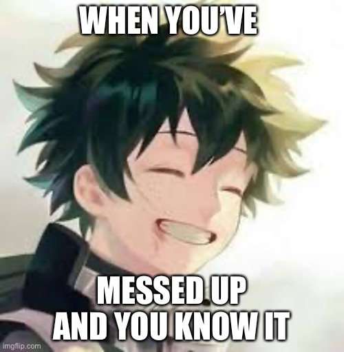 WHEN YOU’VE; MESSED UP AND YOU KNOW IT | image tagged in deku | made w/ Imgflip meme maker