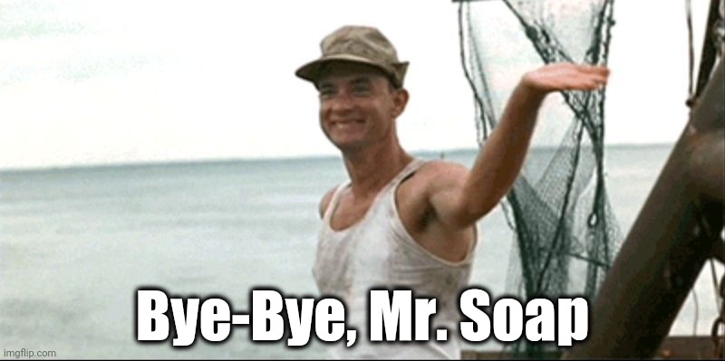 Forest Gump waving | Bye-Bye, Mr. Soap | image tagged in forest gump waving | made w/ Imgflip meme maker